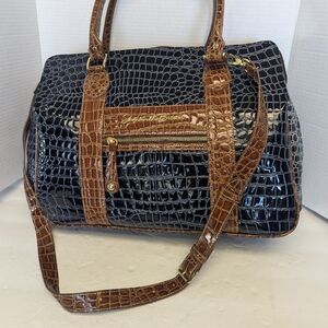 Vintage Women's Samantha Brown Navy Blue & Brown Croc Travel Tote Bag